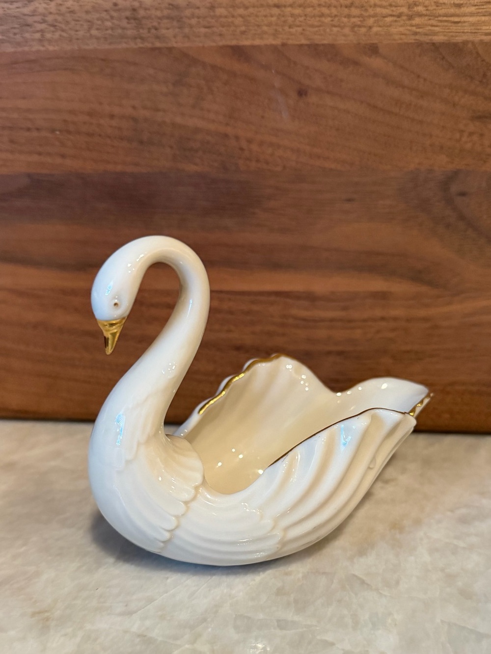 Vintage Lenox Swan porcelain Ivory & gold  trinket tray